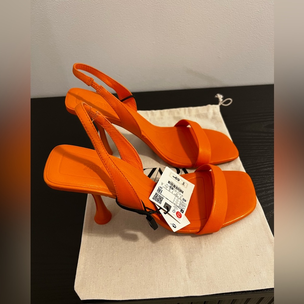 Zara Women's Bright Orange Heels - Picture 2 of 4